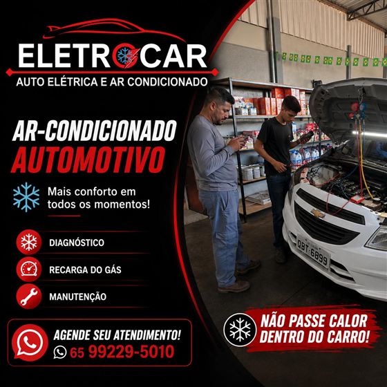 Ar-condicionado automotivo: diagnóstico, recarga do gás e manutenção, com a equipe da Eletrocar na oficina