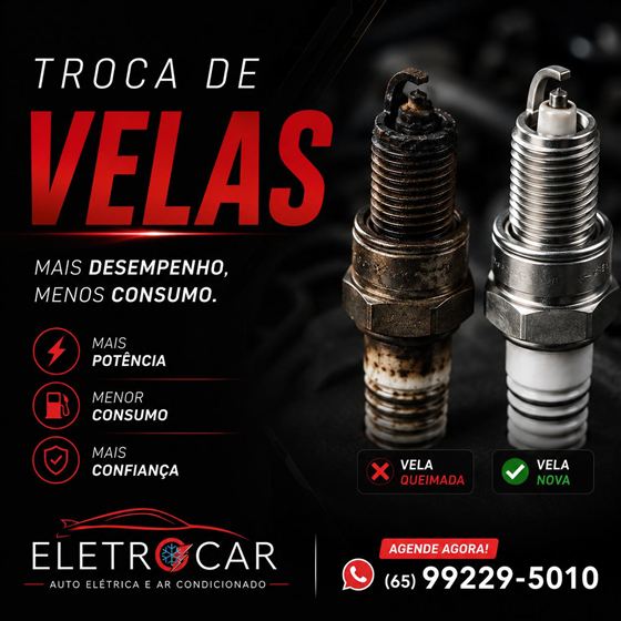 Troca de velas: comparação entre vela queimada e vela nova